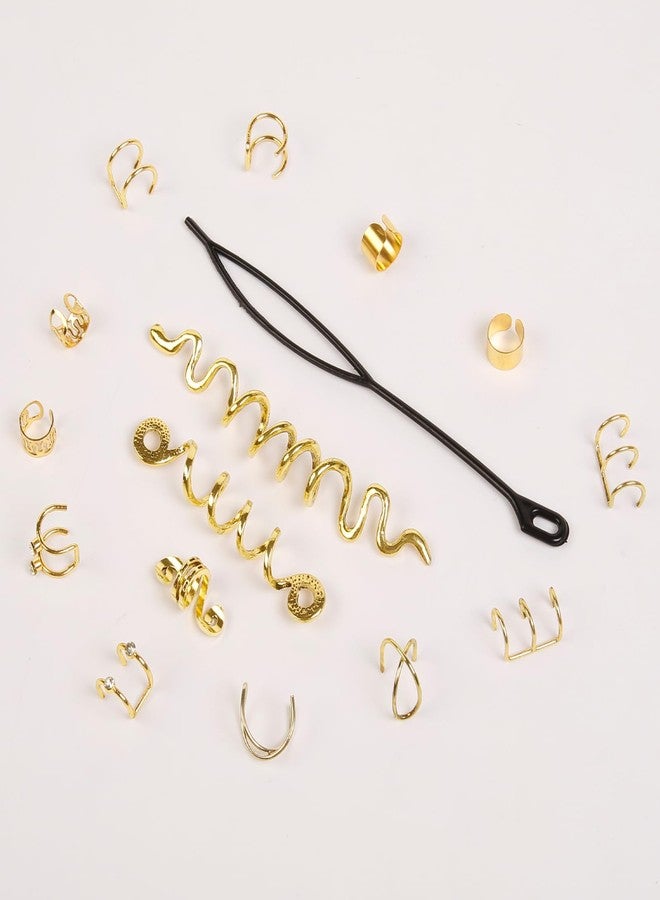 TEBIEKOY 15 Pcs Gold Hair Accessories for Braids Snake Hair Jewelry Non-Piercing Ear Clip Dreadlock Beads Metal Hair Clip Decoration for Women Men Halloween Styling,Gold - Image 2